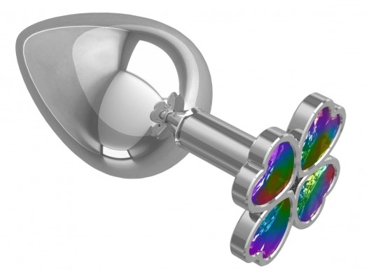 Серебристая анальная пробка-клевер с радужным кристаллом - 9,5 см. - Джага-Джага - купить с доставкой в Уссурийске