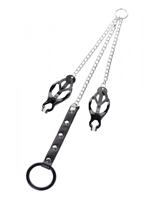 Черно-серебристые зажимы для сосков с кольцом для пениса TOYFA Metal - ToyFa - купить с доставкой в Уссурийске